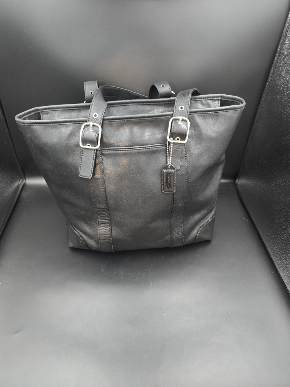 Coach Black Leather Tote with Buckle Straps - Picture 1 of 13